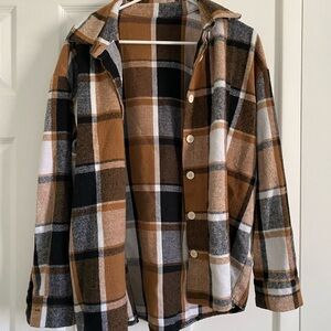 Plaid Button-Up Shirt in Brown and Black